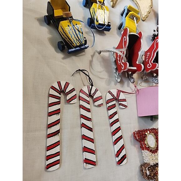 Lot of 28 Wooden Christmas Ornaments Nutcrackers Sleds Candy Canes Soap Box Cars - Picture 8 of 13
